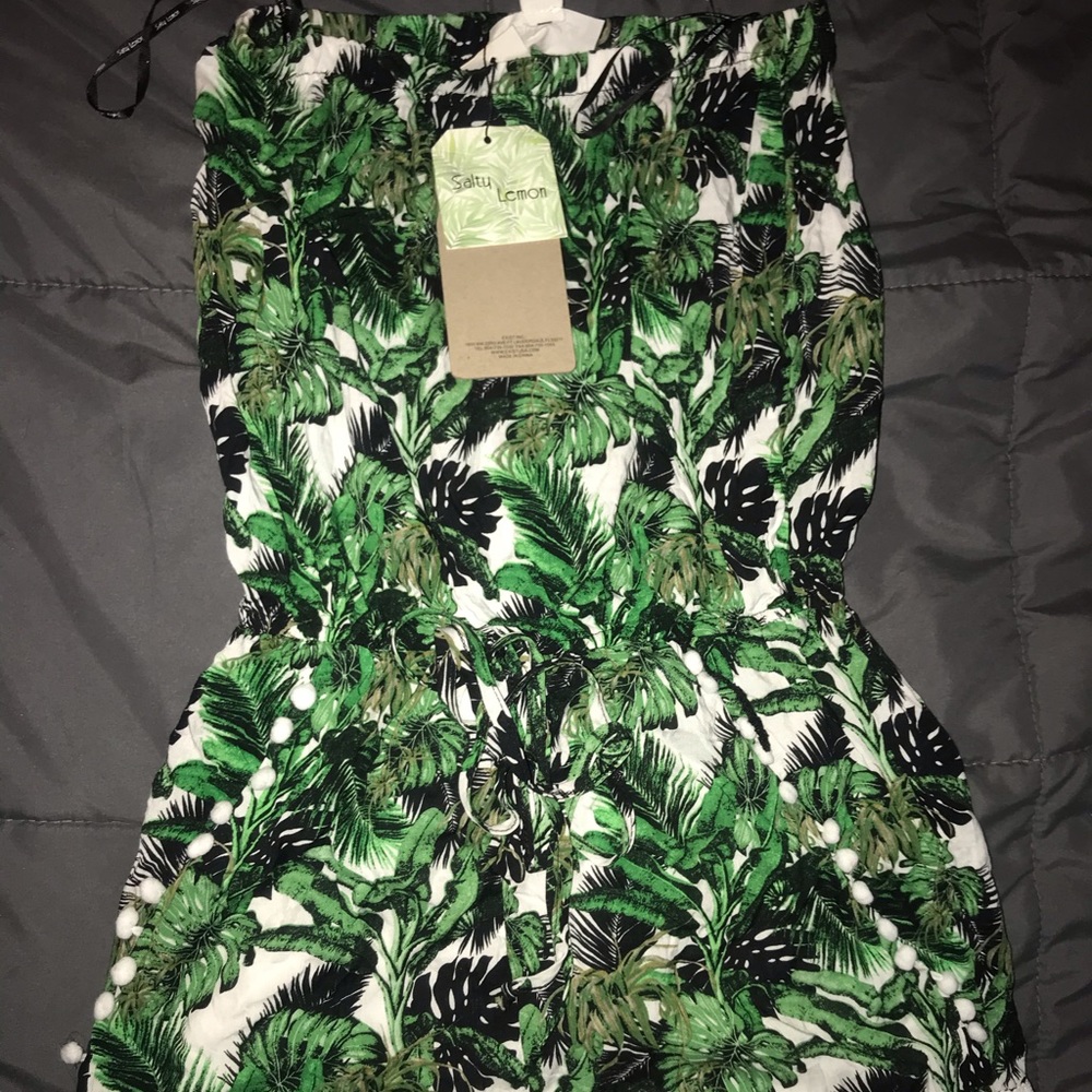 Green & white romper